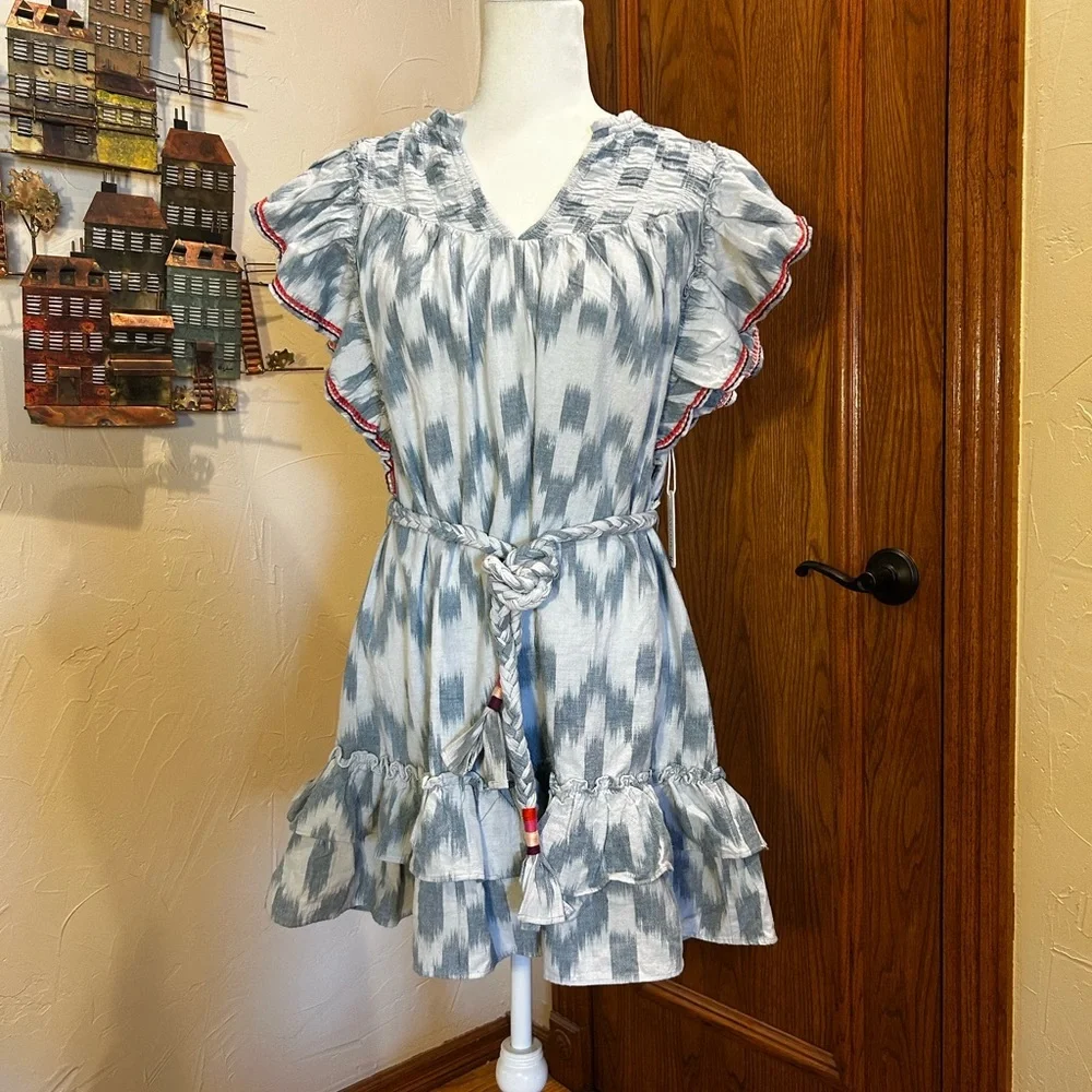 Anthropologie Saylor Blue Boho 100% Cotton Mini Dress NWT - Picture 4 of 15